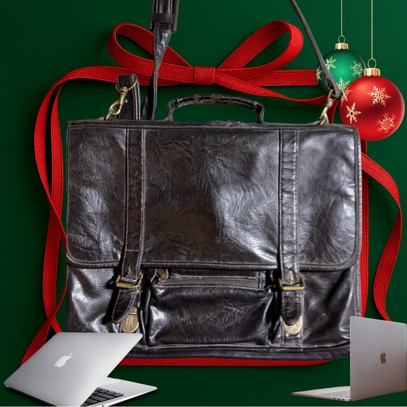 Vintage "Genuine Italian Leather" Men's Laptop briefcase black - Picture 8 of 8